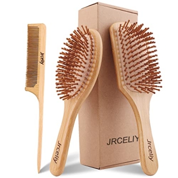 3PCS Bamboo Hair Brush Set,Natural Wooden Brush for Women, madam, Paddle Detangling Brush for Dry/Cu...