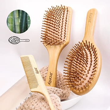 Natural Bamboo Hair Brush Set for All Hair Types
