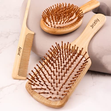 Natural Bamboo Hair Brush Set for All Hair Types