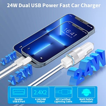 Fast Car Charger with 2 Pack Lightning Cables for iPhone