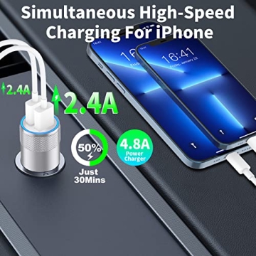 Fast Car Charger with 2 Pack Lightning Cables for iPhone