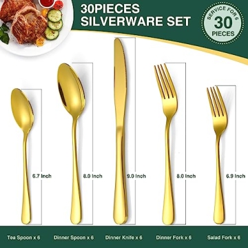 Stylish 30-Piece Gold Silverware Set for Elegant Dining