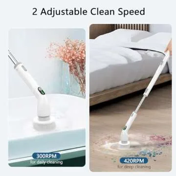 Keimi Electric Spin Scrubber, 2024 New Full-Body IPX7 Waterproof Cordless Bathroom Scrubber with 4 Replaceable Heads, Adjustable Extension Handle, Shower Cleaning Brush for Bathtub, Grout, Tile, Floor