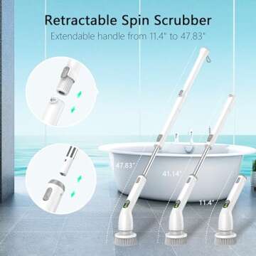 Keimi Electric Spin Scrubber, 2024 New Full-Body IPX7 Waterproof Cordless Bathroom Scrubber with 4 Replaceable Heads, Adjustable Extension Handle, Shower Cleaning Brush for Bathtub, Grout, Tile, Floor