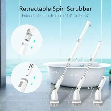 Keimi Electric Spin Scrubber, 2024 New Full-Body IPX7 Waterproof Cordless Bathroom Scrubber with 4 Replaceable Heads, Adjustable Extension Handle, Shower Cleaning Brush for Bathtub, Grout, Tile, Floor