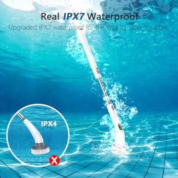 Keimi Electric Spin Scrubber, 2024 New Full-Body IPX7 Waterproof Cordless Bathroom Scrubber with 4 Replaceable Heads, Adjustable Extension Handle, Shower Cleaning Brush for Bathtub, Grout, Tile, Floor