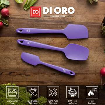 DI ORO Silicone Spatula Set - Rubber Kitchen Spatulas for Baking, Cooking, & Mixing - 600°F Heat-Resistant & BPA Free Silicone Scraper Spatulas for Nonstick Cookware - Dishwasher Safe (3pc, Lavender)