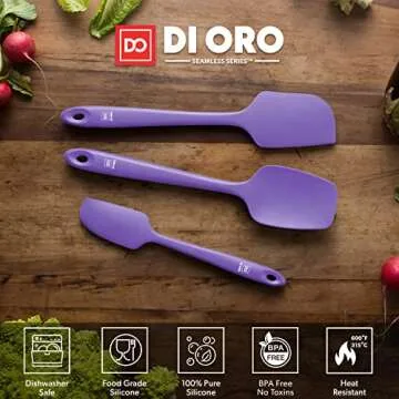 DI ORO Silicone Spatula Set - Rubber Kitchen Spatulas for Baking, Cooking, & Mixing - 600°F Heat-Resistant & BPA Free Silicone Scraper Spatulas for Nonstick Cookware - Dishwasher Safe (3pc, Lavender)