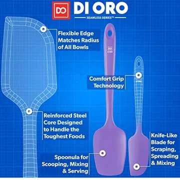 DI ORO Silicone Spatula Set - Rubber Kitchen Spatulas for Baking, Cooking, & Mixing - 600°F Heat-Resistant & BPA Free Silicone Scraper Spatulas for Nonstick Cookware - Dishwasher Safe (3pc, Lavender)