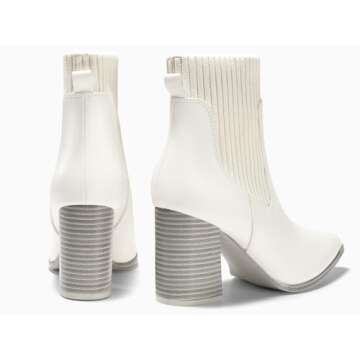 Coutgo Women Ankle Boots Sock Booties Pointed Toe Chunky Stacked High Heel Knit Chelsea Winter Dress Booties