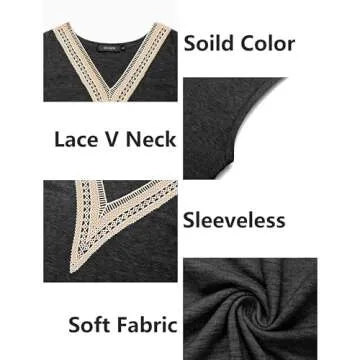 MEROKEETY Women's Casual Cap Sleeve Lace Trim V Neck Tops 2025 Summer Loose Tee Shirts Blouse, Grey, Large