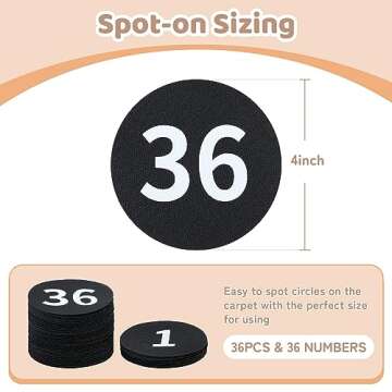 36 Pack Black Carpet Floor Circle Sit Markers with Numbers 1-36, Classroom Spot Markers for Teachers...