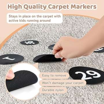 36 Pack Black Carpet Floor Circle Sit Markers with Numbers 1-36, Classroom Spot Markers for Teachers, Students, Kids - 4 Inch Floor Dots for Home, Elementary, Preschool