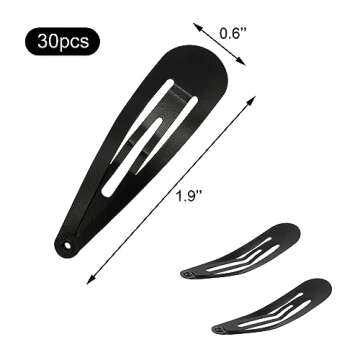 Medsuo 30pcs Black Barrettes Metal Snap Hair Clips Non-slip Flat Barrettes Accessories for Kids, Girls and Women for Fine, Thin, Thick, and Curly Hair Types