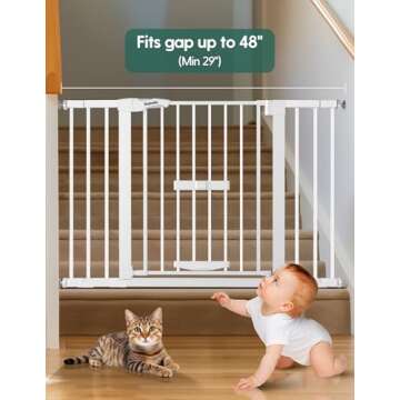 BABELIO 29.5-48" Extra Wide Baby Gate with Cat Door,Auto Close Metal Pet Door for Stairs,Doorways,Ho...