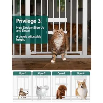 BABELIO 29.5-48" Extra Wide Baby Gate with Cat Door,Auto Close Metal Pet Door for Stairs,Doorways,House,Pressure/Hardware Mounted,Easy Walk Thru,White