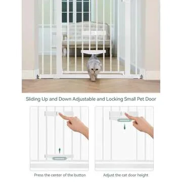 BABELIO 29.5-48" Extra Wide Baby Gate with Cat Door,Auto Close Metal Pet Door for Stairs,Doorways,House,Pressure/Hardware Mounted,Easy Walk Thru,White