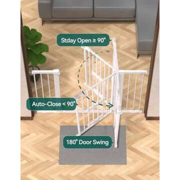 BABELIO 29.5-48" Extra Wide Baby Gate with Cat Door,Auto Close Metal Pet Door for Stairs,Doorways,House,Pressure/Hardware Mounted,Easy Walk Thru,White