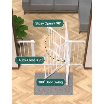 BABELIO 29.5-48" Extra Wide Baby Gate with Cat Door,Auto Close Metal Pet Door for Stairs,Doorways,House,Pressure/Hardware Mounted,Easy Walk Thru,White