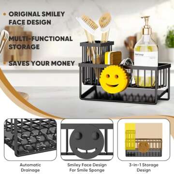 Self-Draining Smiley Face Sponge Holder for Kitchen