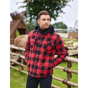 COOFANDY Men's Lined Zip Hooded Plaid Shirt Jacket