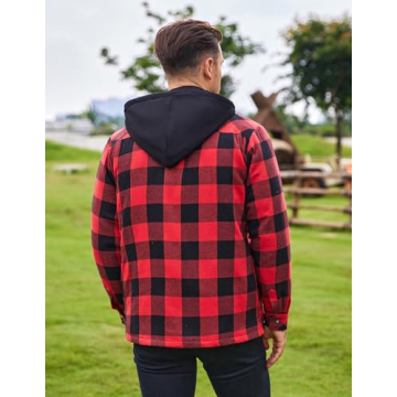 COOFANDY Men's Lined Zip Hooded Plaid Shirt Jacket