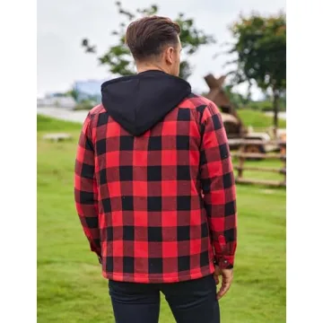 COOFANDY Men's Lined Zip Hooded Plaid Shirt Jacket