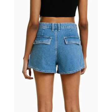 PLNOTME Women's Cargo Denim Shorts Cute Mid Rise Stretch 3.5" Inseam Short Jeans with Pockets