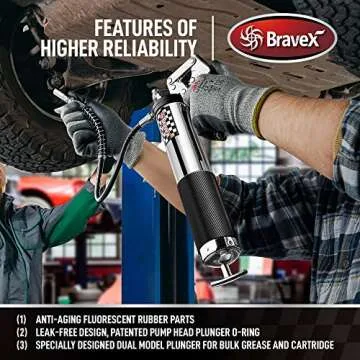 Bravex Heavy Duty Professional Pistol Grip Grease Gun 6000 PSI - 18 inch Flex Hose …