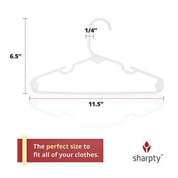 Sharpty Kids Plastic Hangers, Children's Hangers for Baby, Toddler, and Child Clothes - Everyday Standard Use - Ideal for Boys and Girls Closet, Clothing, Pants, Coats, and More - White, 20 Pack