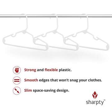 Sharpty Kids Plastic Hangers, Children's Hangers for Baby, Toddler, and Child Clothes - Everyday Standard Use - Ideal for Boys and Girls Closet, Clothing, Pants, Coats, and More - White, 20 Pack