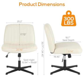 DUMOS Criss Cross Chair Legged Office Wide Comfy Desk Seat, No Wheels Armless Computer Task Seating,...