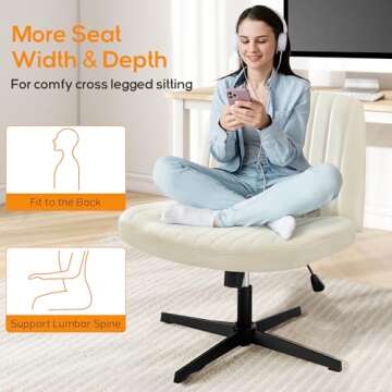 DUMOS Criss Cross Chair Legged Office Wide Comfy Desk Seat, No Wheels Armless Computer Task Seating, Swivel Vanity Home Height Adjustable