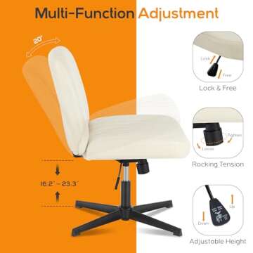 DUMOS Criss Cross Chair Legged Office Wide Comfy Desk Seat, No Wheels Armless Computer Task Seating, Swivel Vanity Home Height Adjustable