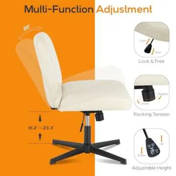 DUMOS Criss Cross Chair Legged Office Wide Comfy Desk Seat, No Wheels Armless Computer Task Seating, Swivel Vanity Home Height Adjustable