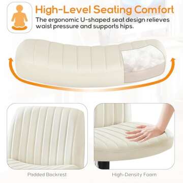 DUMOS Criss Cross Chair Legged Office Wide Comfy Desk Seat, No Wheels Armless Computer Task Seating, Swivel Vanity Home Height Adjustable