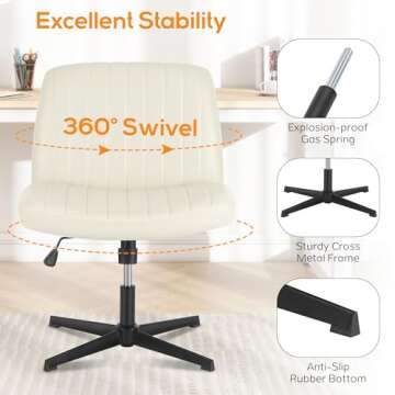 DUMOS Criss Cross Chair Legged Office Wide Comfy Desk Seat, No Wheels Armless Computer Task Seating, Swivel Vanity Home Height Adjustable