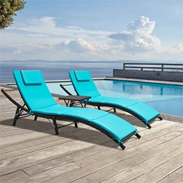GUNJI Lounge Chairs for Outside 3 Pieces Patio Adjustable Chaise Lounge Outdoor Wicker Lounge Chairs...