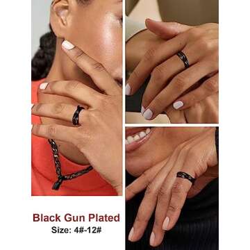 FOCALOOK 14K Gold Plated Interlocked Rolling Fidget Ring for Anxiety for Women and Men, Stainless Steel/Tricolor/Rainbow/Rose Gold/Black/Gold Stacking Ring