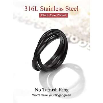 FOCALOOK 14K Gold Plated Interlocked Rolling Fidget Ring for Anxiety for Women and Men, Stainless Steel/Tricolor/Rainbow/Rose Gold/Black/Gold Stacking Ring