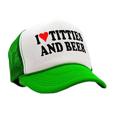 I Heart Titties and Beer - Vintage Retro Trucker Cap (Neon Green)