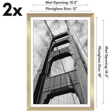 Americanflat 12x18 Poster Frame with Polished Plexiglass - Set of 2 - Use as 11x17 Frame with Mat or...