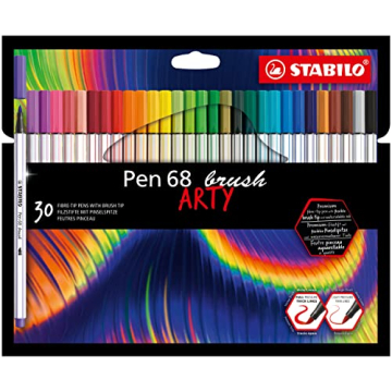 STABILO Premium Fiber-Tip Pen with Brush Tip Pen 68 brush ARTY - Pack of 30 - Assorted Colors - Colo...