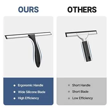 AmazerBath Squeegee for Shower Glass Door, Shower Squeegee for Glass Doors - All-Purpose Squeegee with Hook for Shower Doors, Windows, Mirrors, Tiles and Car Glass, 12 Inches