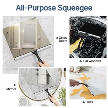 AmazerBath Squeegee for Shower Glass Door, Shower Squeegee for Glass Doors - All-Purpose Squeegee with Hook for Shower Doors, Windows, Mirrors, Tiles and Car Glass, 12 Inches