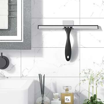AmazerBath Squeegee for Shower Glass Door, Shower Squeegee for Glass Doors - All-Purpose Squeegee with Hook for Shower Doors, Windows, Mirrors, Tiles and Car Glass, 12 Inches
