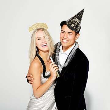 Amscan Midnight Party 2025 New Years Eve Decorations Party Supplies for 10, Includes Cone Hats, and Glitter Tiaras Multicolored