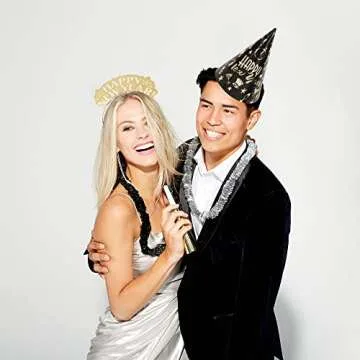 Amscan Midnight Party 2025 New Years Eve Decorations Party Supplies for 10, Includes Cone Hats, and Glitter Tiaras Multicolored