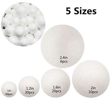 126 Pack Craft Foam Balls, 5 Sizes Including 1-2.4 Inches, White Polystyrene Smooth Round Balls, Foa...