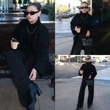 ZAFUL Women's Cropped Turtleneck Sweater Lantern Sleeve Ribbed Knit Pullover Sweater Jumper (2-Black...